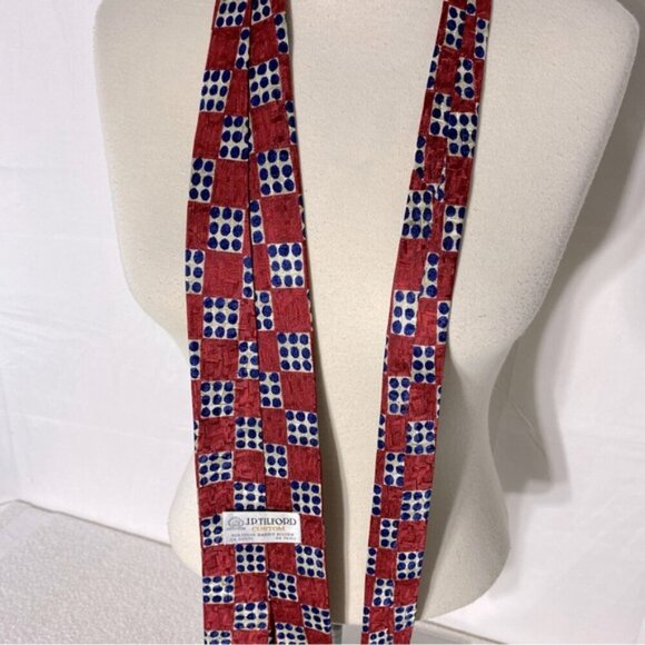 Vintage J.P. Tilford Henry Rosen Red White Blue Square Print 100% Silk Tie - Picture 6 of 11